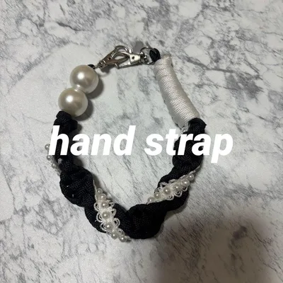 ハンドメイド パール装飾 ハンドストラップ スマホアクセサリー