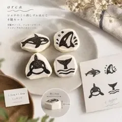 シャチ 消しゴムはんこ ミニスタンプ 4個セット 海の生き物 手帳