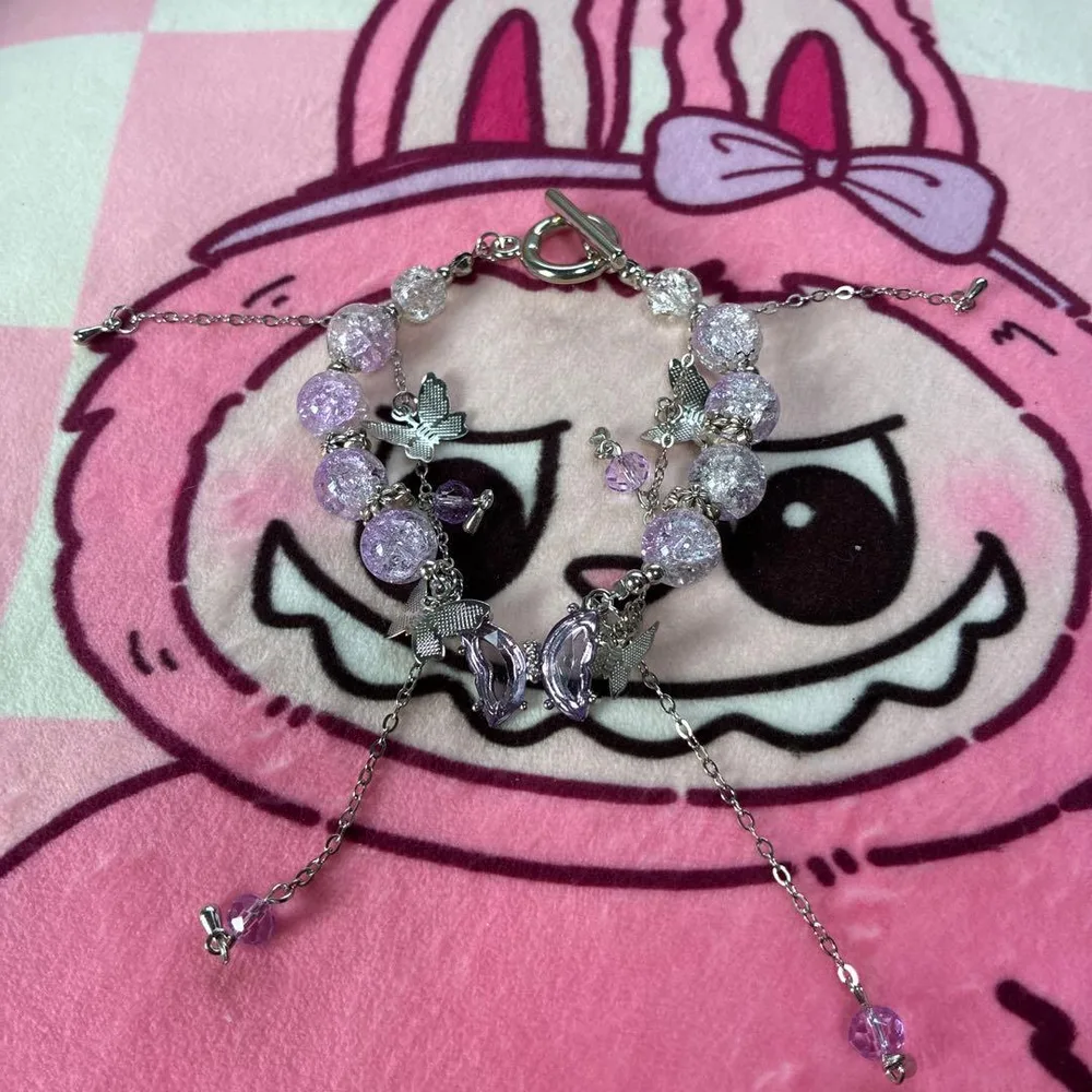 ハンドメイド ビーズブレスレット バタフライチャーム