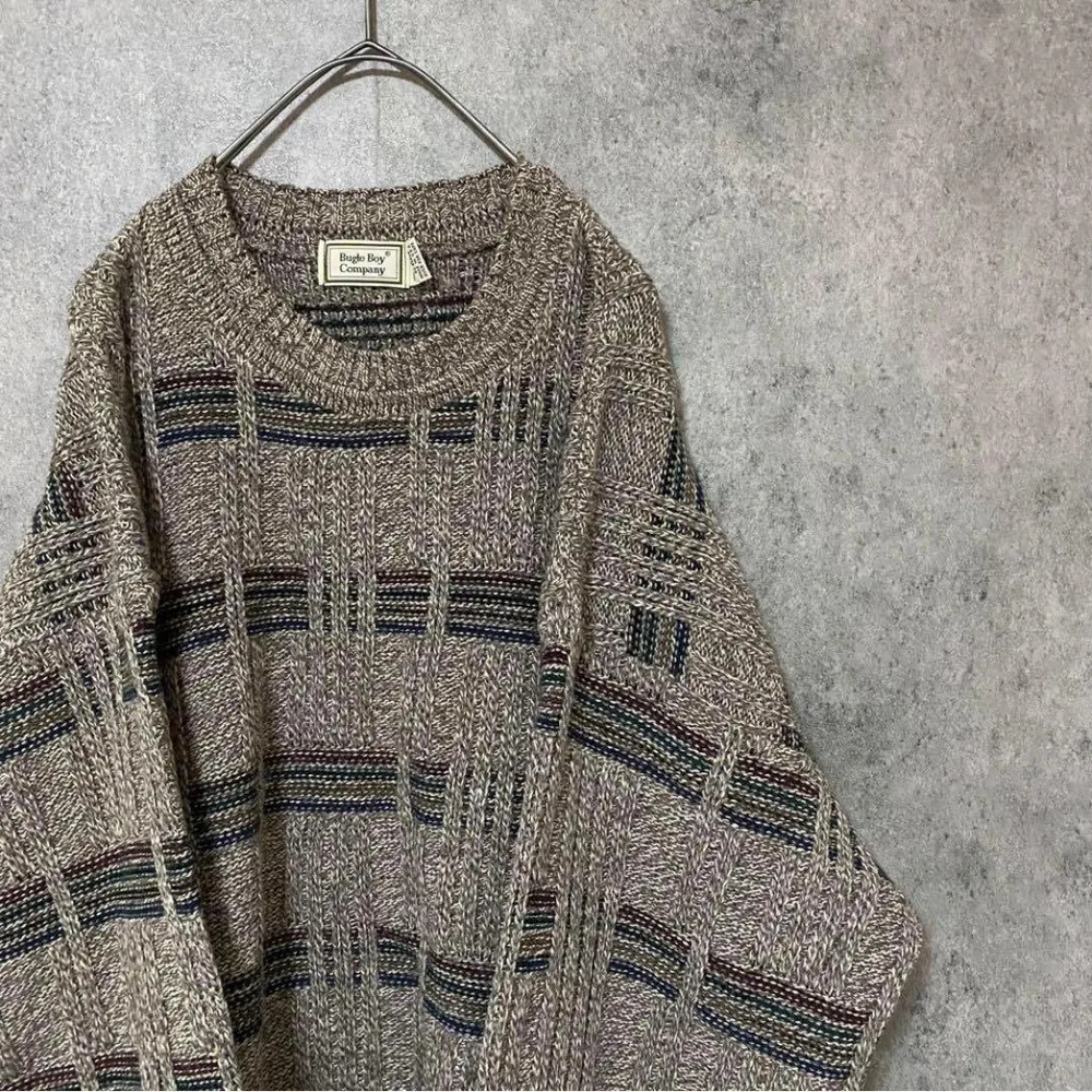 90s vintage 柄ニット セーター アクリル USA製 メンズL 古着