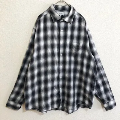 Denifits シャドー 陰影 オンブレチェック ポリコットン ネルシャツ L