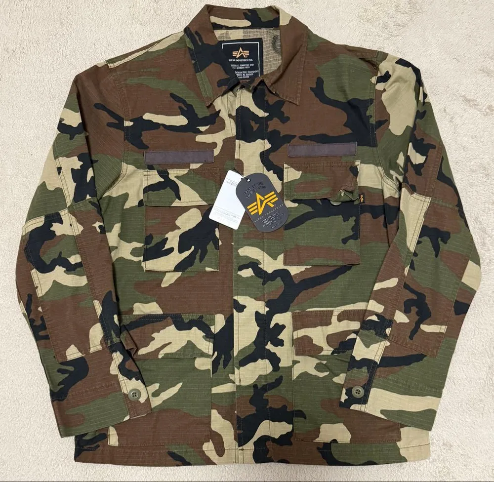 【新品タグ付】 ALPHA INDUSTRIES ミリタリーシャツ 長袖 M