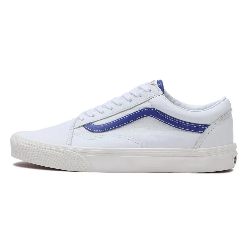 VANS Old Skool レザー ホワイト ブルー 27.5cm 状態良好