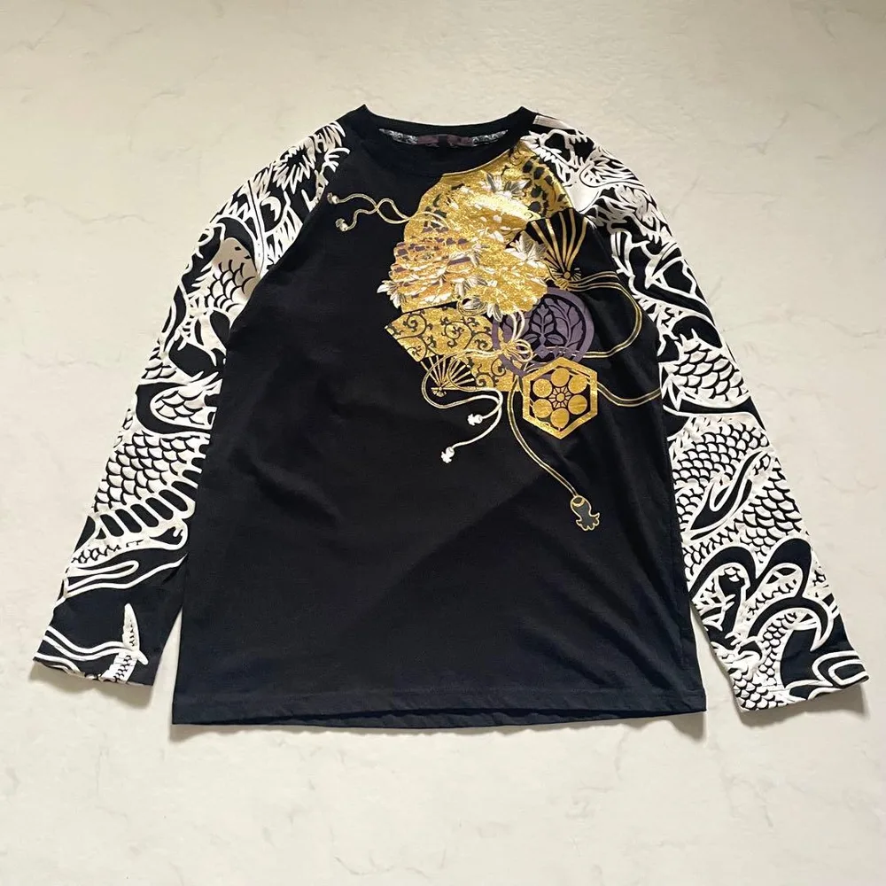 【美品】archive ロンT 和柄 龍 家紋 LL