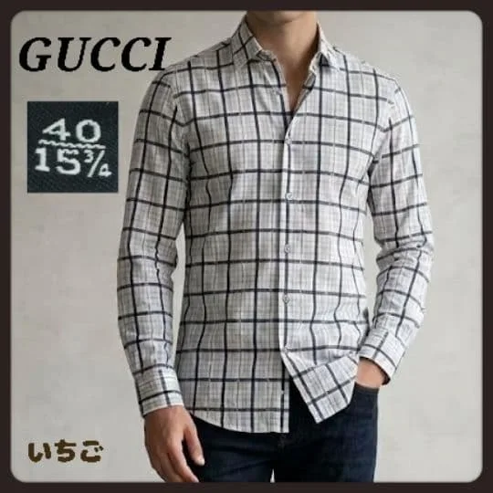 1♦GUCCI グッチ チェック柄 長袖シャツ ワイシャツ 40 -15 3/4