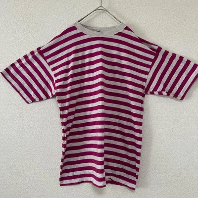 ★美品❣️BASICS【L】半袖 Tシャツ ボーダー ホワイト パープル