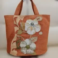 つむぎ織物名古屋帯,リメイクトートバッグ 手作り