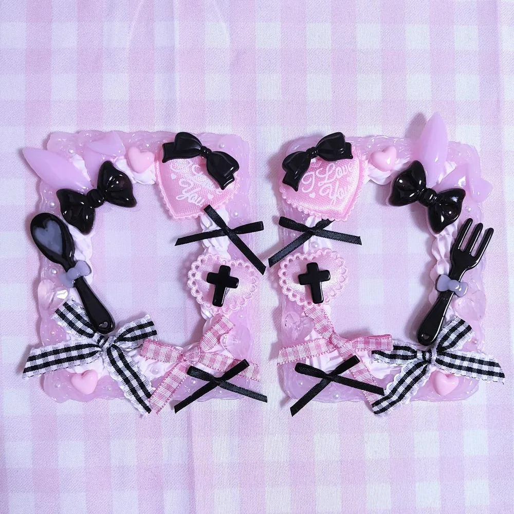 ♡【B8・トレカサイズ】 硬質ケースデコ ホイップデコ ピンク×黒 地雷系♡
