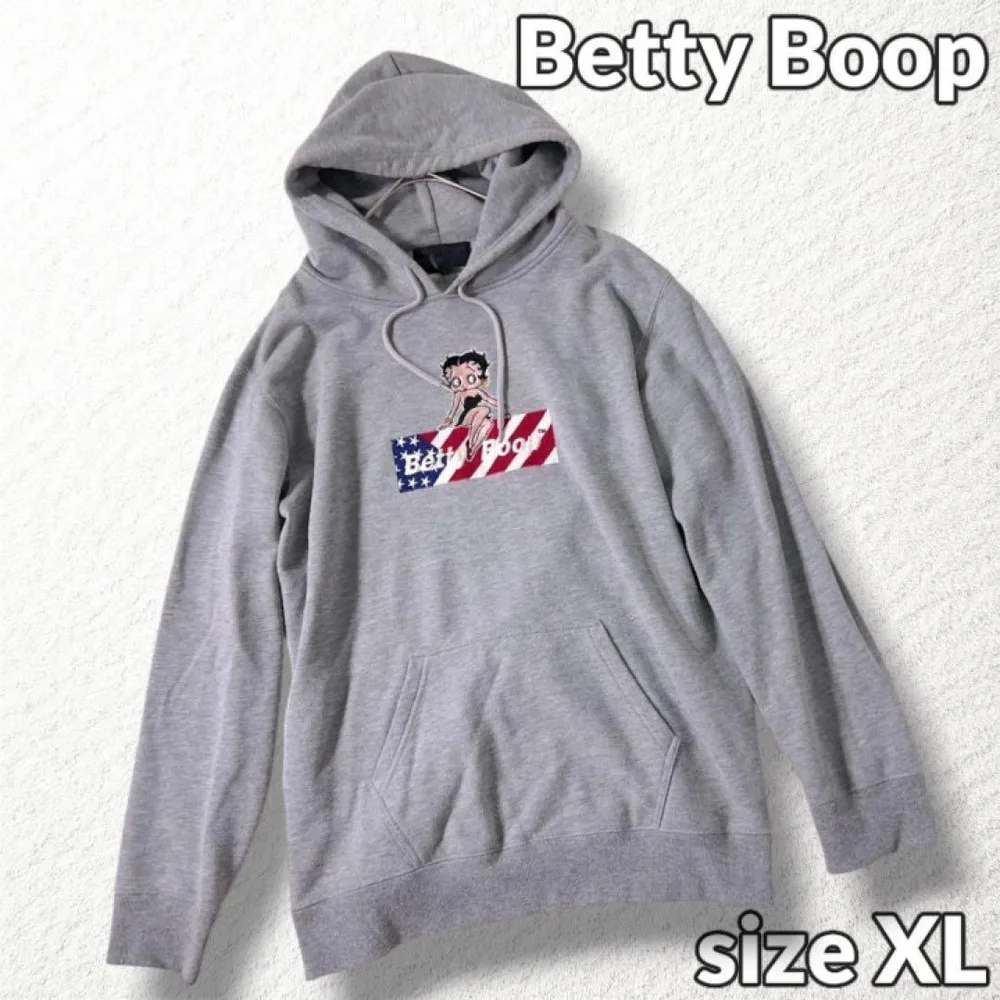 【Betty Boop】パーカー 刺繍ベティー 星条旗 XL ビッグシルエット