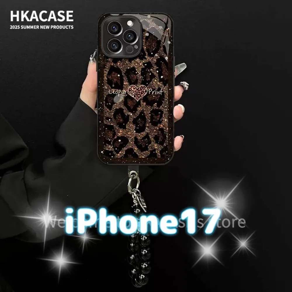 iPhone17 落下防止 ストラップ付き ヒョウ柄 ケース キラキラ かわいい