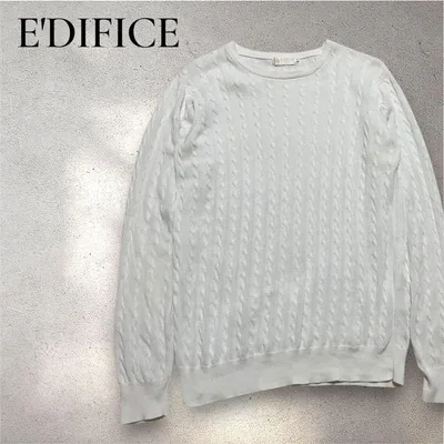EDIFICE ケーブルニット セーター コットン 46 ホワイト エディフィス