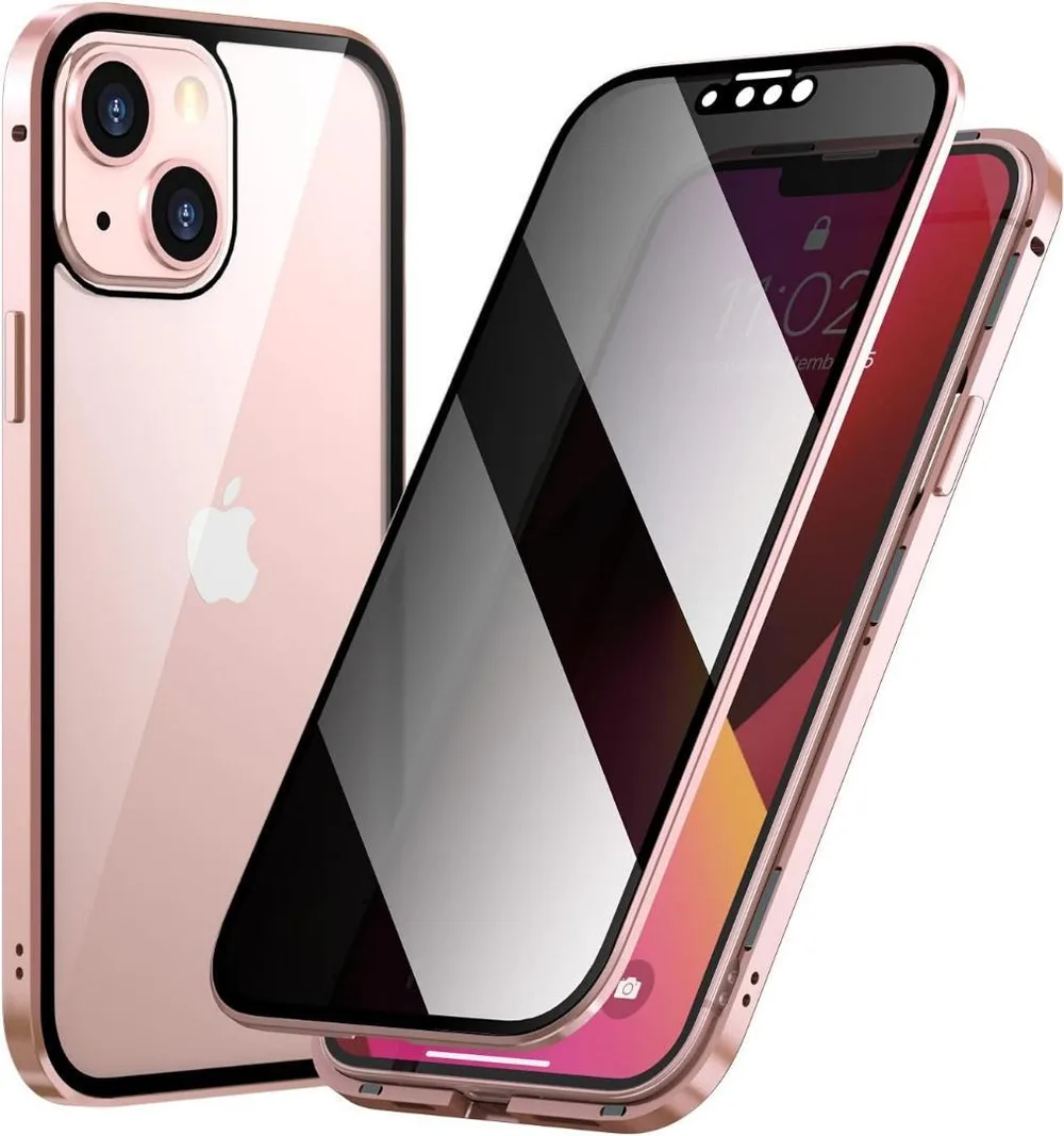 iphone13ケース ピンク 覗き見防止両面ケース
