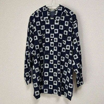 NICOLE FARHI ニコルファーリ 長袖シャツ 柄 プリント ネイビー