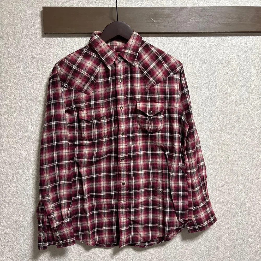 チェックシャツ 長袖 レッド系 L