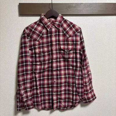 チェックシャツ 長袖 レッド系 L