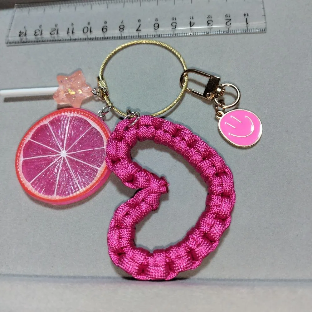 ハンドメイド パラコード ハート キーホルダー フルーツチャーム