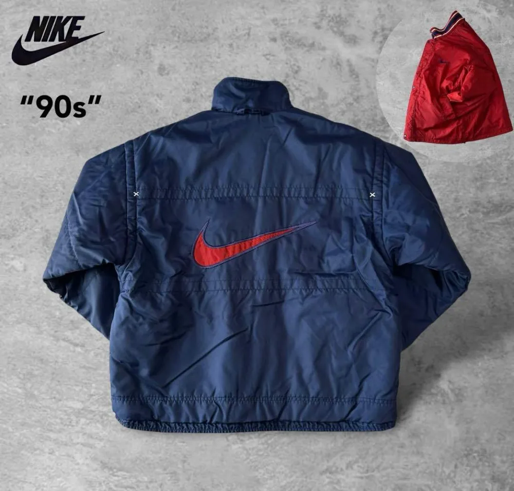 90sナイキ中綿リバーシブルナイロンジャケットビッグスウォッシュ銀タグNike