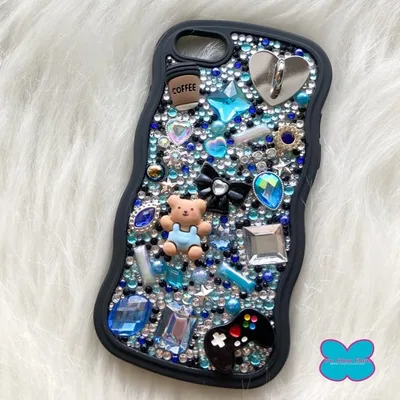 iPhone7/8/SE専用⭐︎ハンドメイドスマホデコケース キーリングハンガー