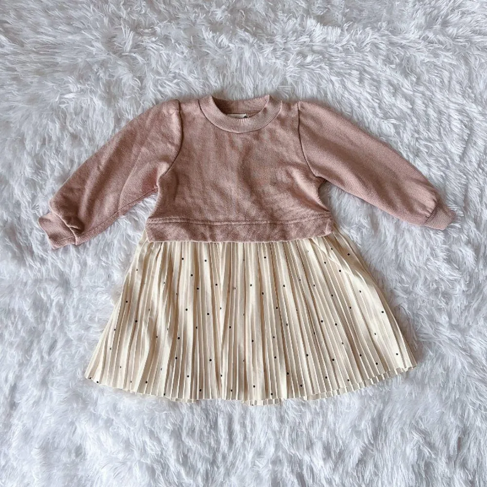 branshes ワンピース 長袖 ピンク、ベージュ 90
