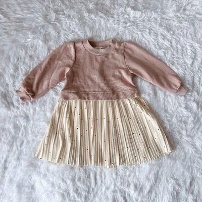 branshes ワンピース 長袖 ピンク、ベージュ 90