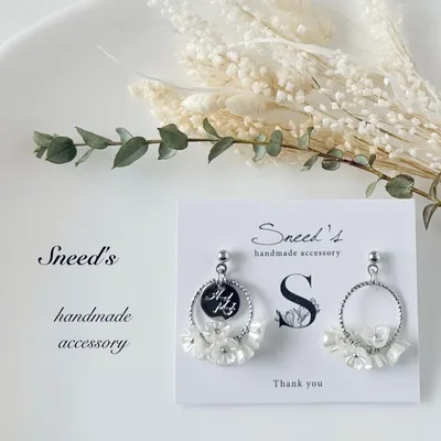 ▪シルバーデザインフープ×プチフラワー×メダルチャームピアス/イヤリング