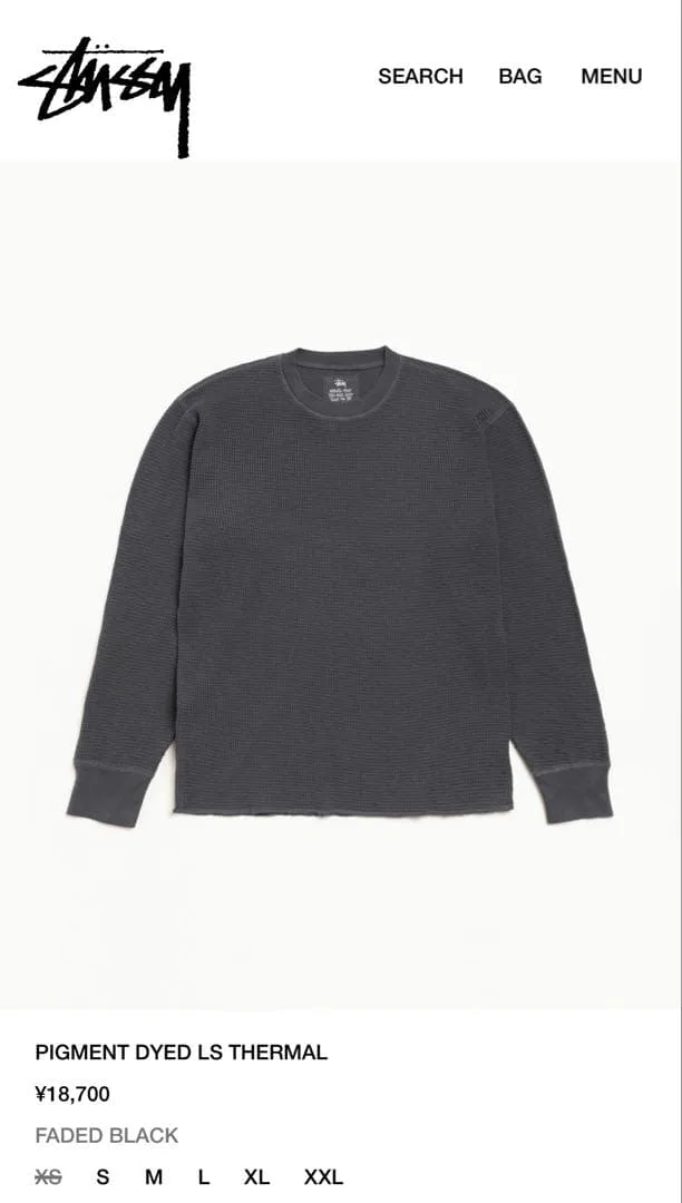 STUSSY PIGMENT DYED LS THERMAL XS