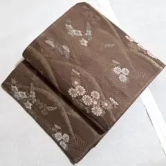 A◆着物くつろぎ 山に花模様 金糸 菊 桔梗 波 六通 正絹 袋帯 71