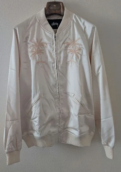 STUSSY SATIN PALM TREE JACKET IVORY M