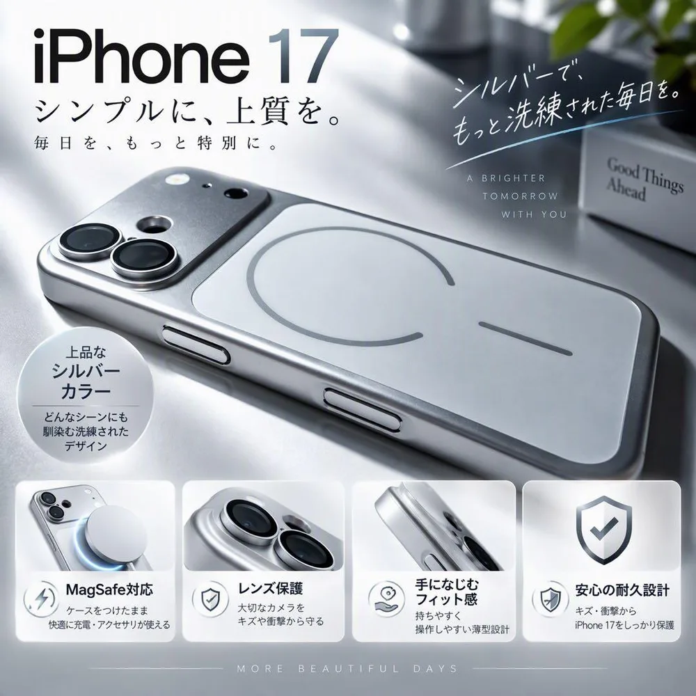 iPhone17用 MagSafe対応ケース シルバー レンズ保護