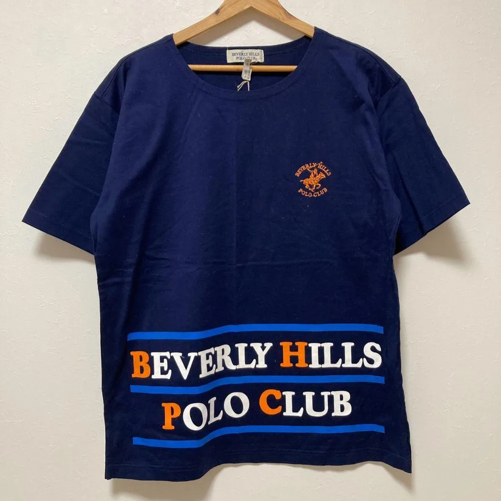 BEVERLY HILLS POLO CLUB Tシャツ ビッグロゴ刺繍 紺
