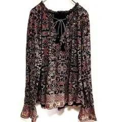 美品✨Lucky Brand 花柄 エスニック 長袖 M フレア袖 ネイビー系