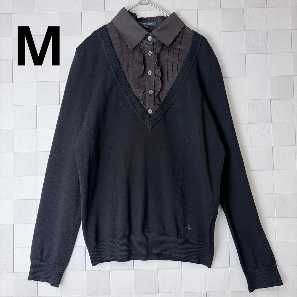 BURBERRY LONDON レイヤードニット ブラック 胸元フリル M