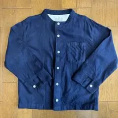 無印良品 120cm キッズ スタンドカラーシャツ ネイビー 長袖 七分袖