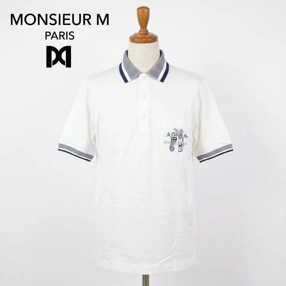 MONSIEUR PARIS メンズポロシャツ ゴルフ刺繍 M 白