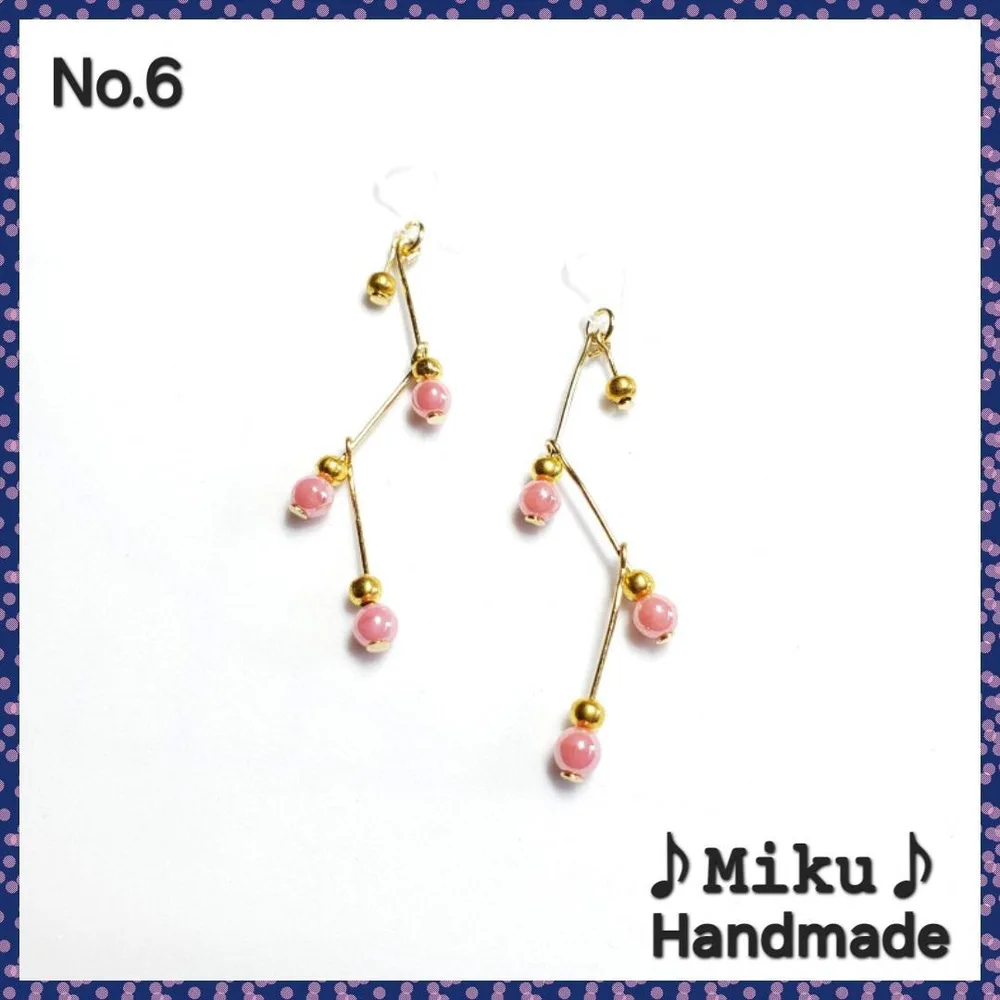 No.6-C 【値下げ】カラーパール ジグザグ ピアス イヤリング ピンク