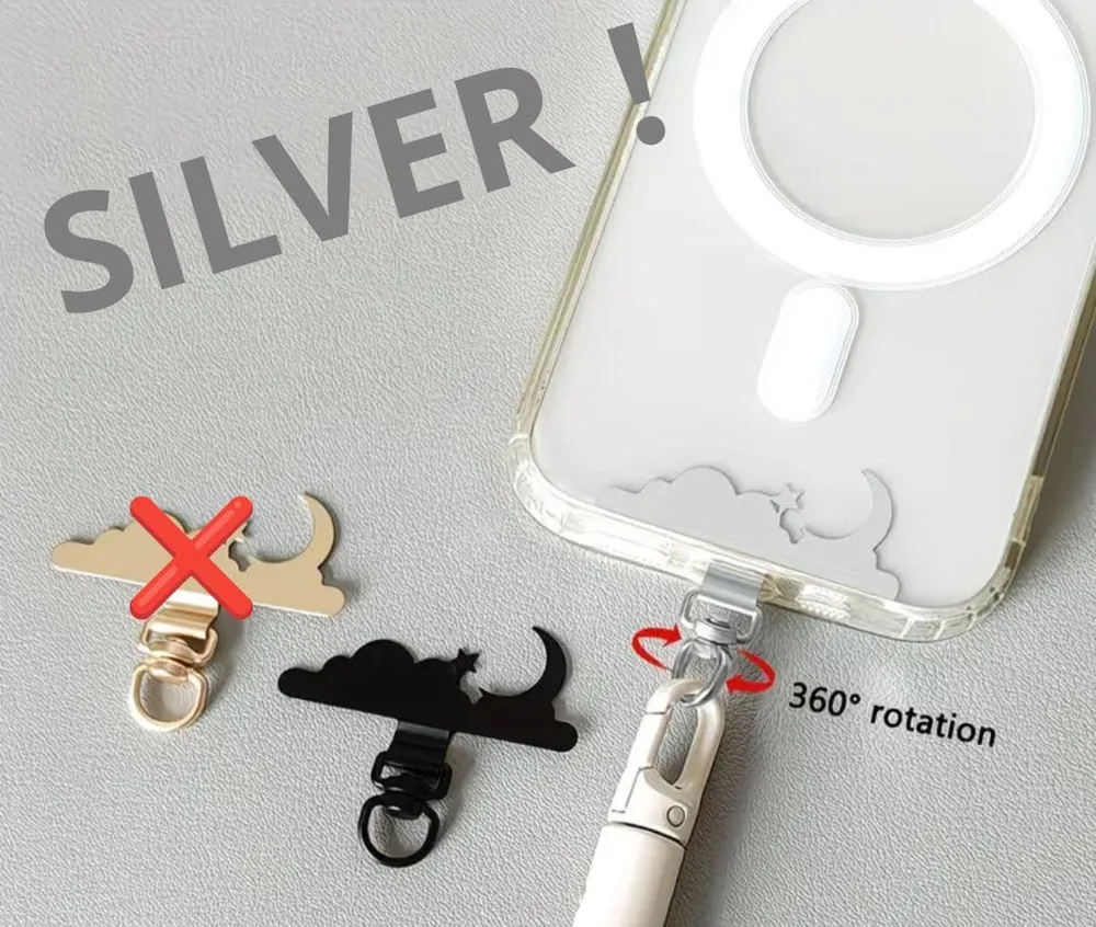 スマホ ストラップホルダー 金属製 雲 月 星 シルバー ストラップシート