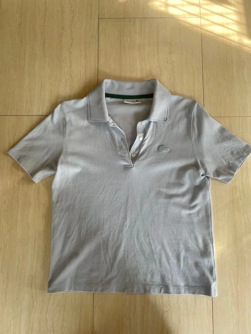 LACOSTE ラコステ ダブルカラー ポロシャツ 36 ライトブルー 同色ワニ
