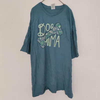 デルタ Tシャツ クルーネック 半袖 プリント 2XL 青緑 綿 デイリー