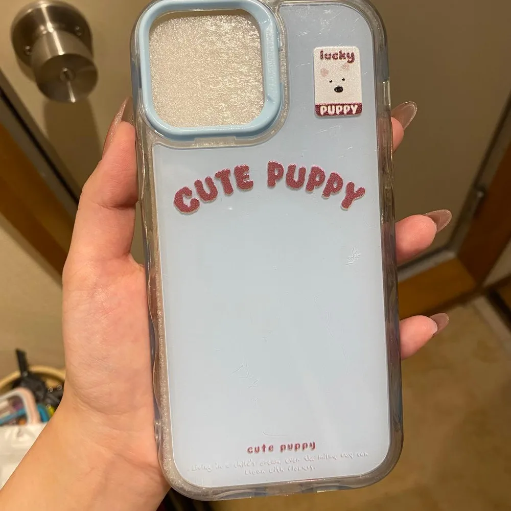 iPhone13pro max用ケース ライトブルー CUTE PUPPY