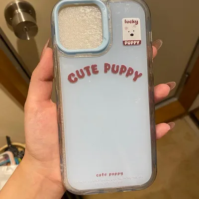 iPhone13pro max用ケース ライトブルー CUTE PUPPY
