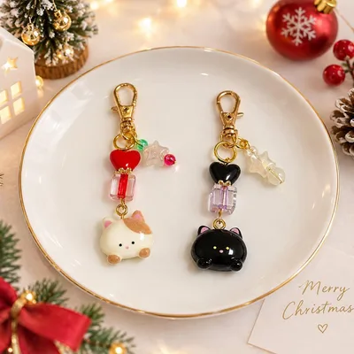 Xmas・ねこのハンドメイドチャーム2個セット