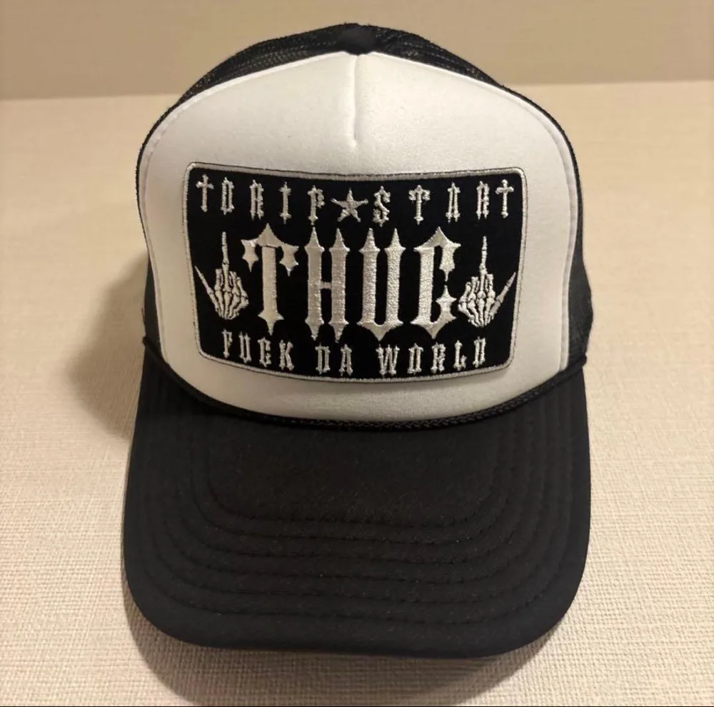 THUG LIFE スカル刺繍 メッシュキャップ ブラック ホワイト OTTO