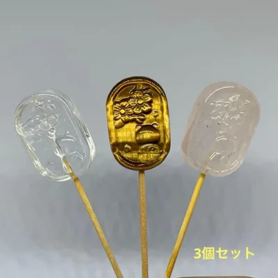 天然石 ネコと花 パーツ 3個セット