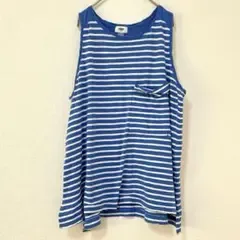 OLD NAVY ボーダー タンクトップ クルーネック ポケット L 青 白