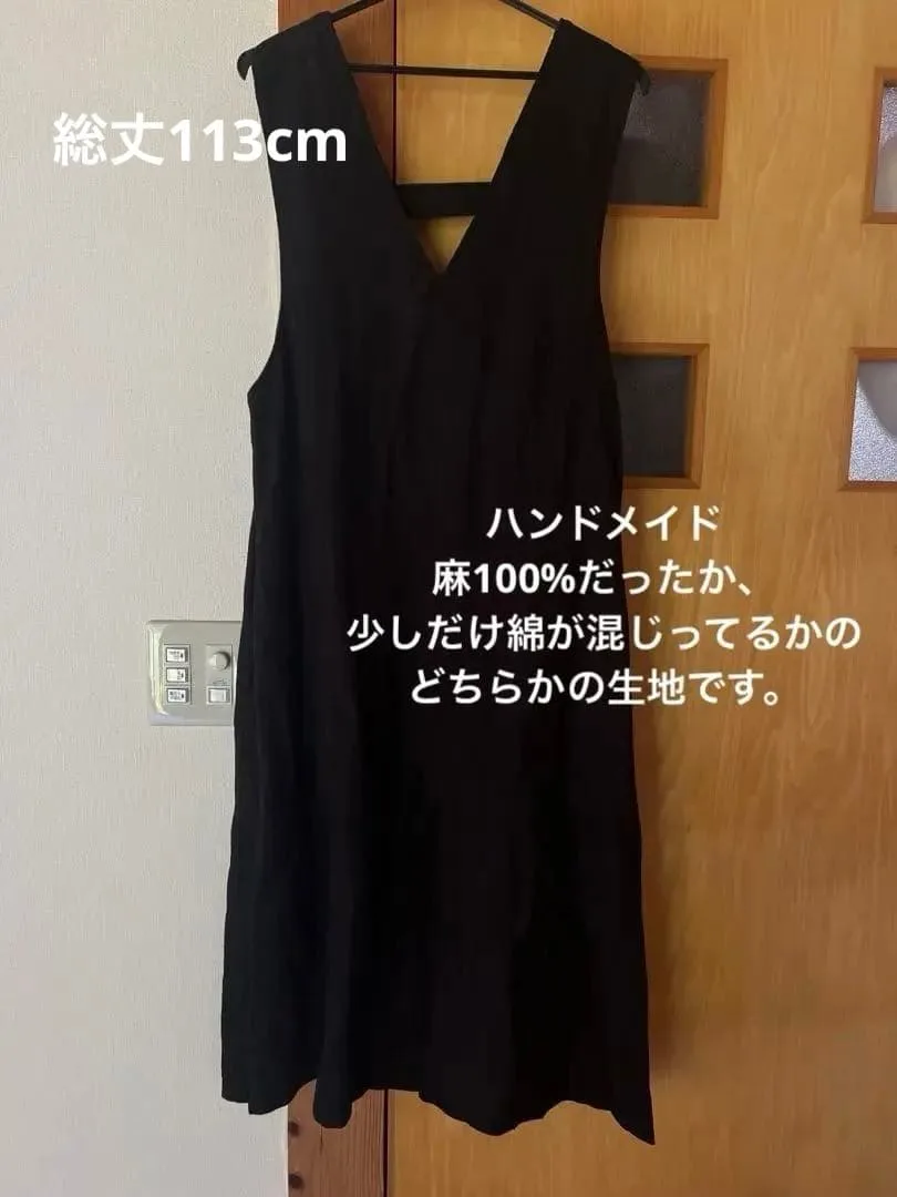 麻 ハンドメイド ワンピース ブラック