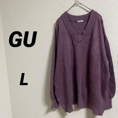 【GU ジーユー】スウェットライクオーバーサイズニットチュニック パープル L