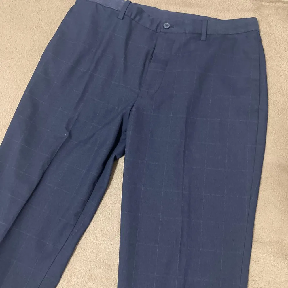 【美品】UNIQLO EZYアンクルパンツ ネイビー 格子 L84-92