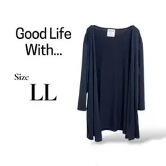 美品★グッドライフウィズ とろみストレッチ トッパーカーディガン LL 紺