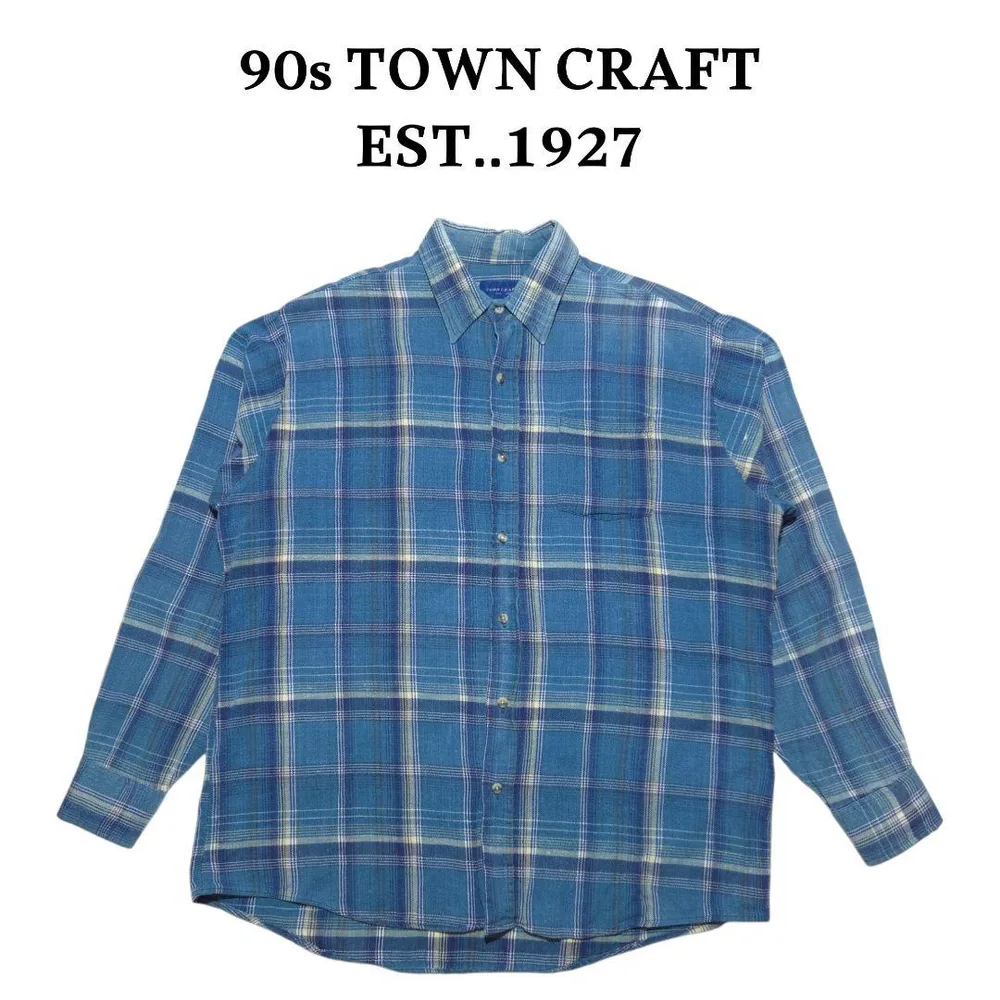 90s TOWNCRAFT タウンクラフト 薄手チェックネルシャツ 青 L〜XL