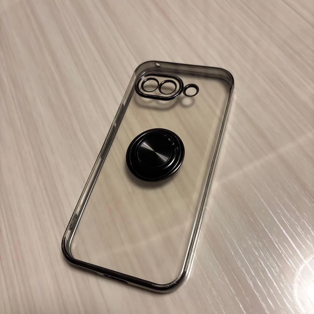 Pixel9aスマホケース バンカーリング付き クリア ブラック